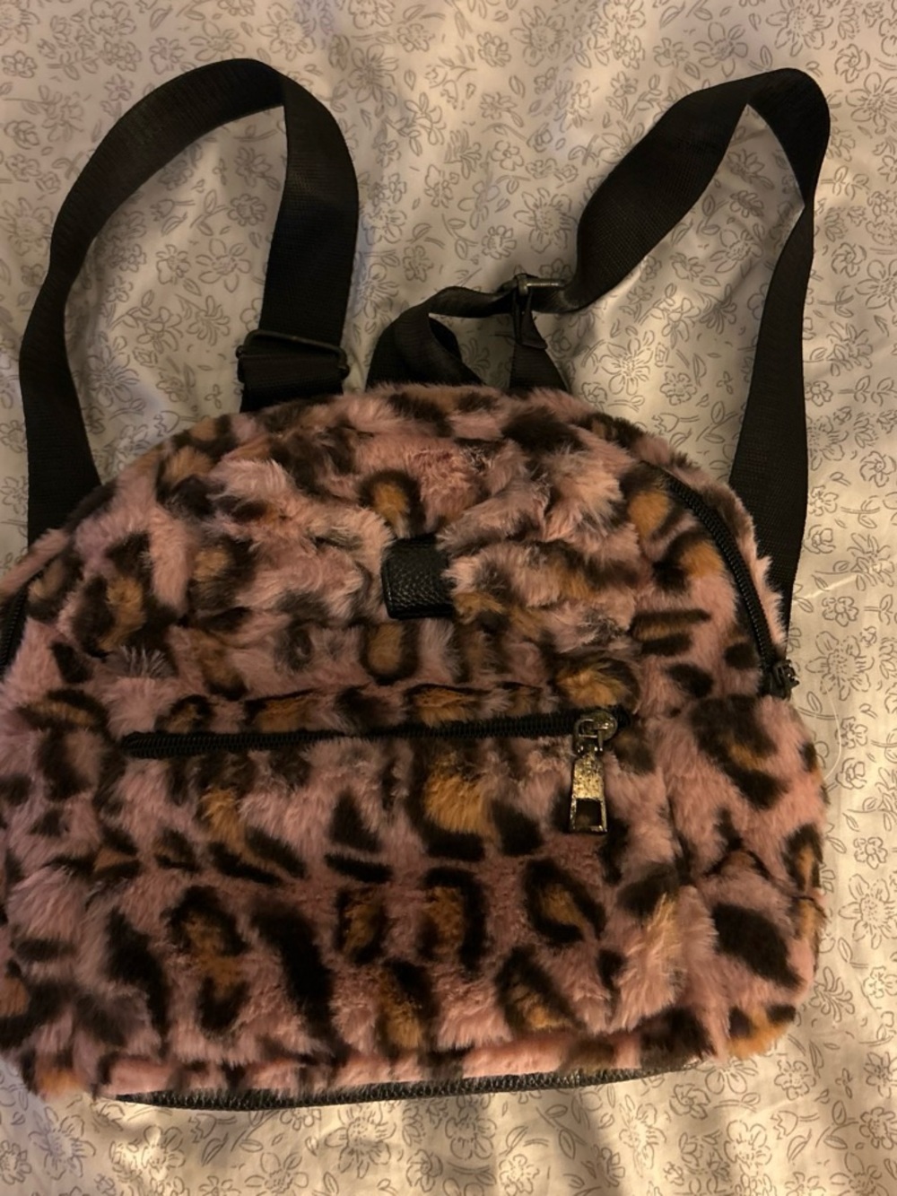 Faux Fur Pink Leopard Print Mini Backpack
